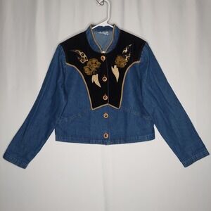 City Girl Nancy Bolen Vtg‎ Crop Denim Jacket 10 Women Western Coastal Cowgirl